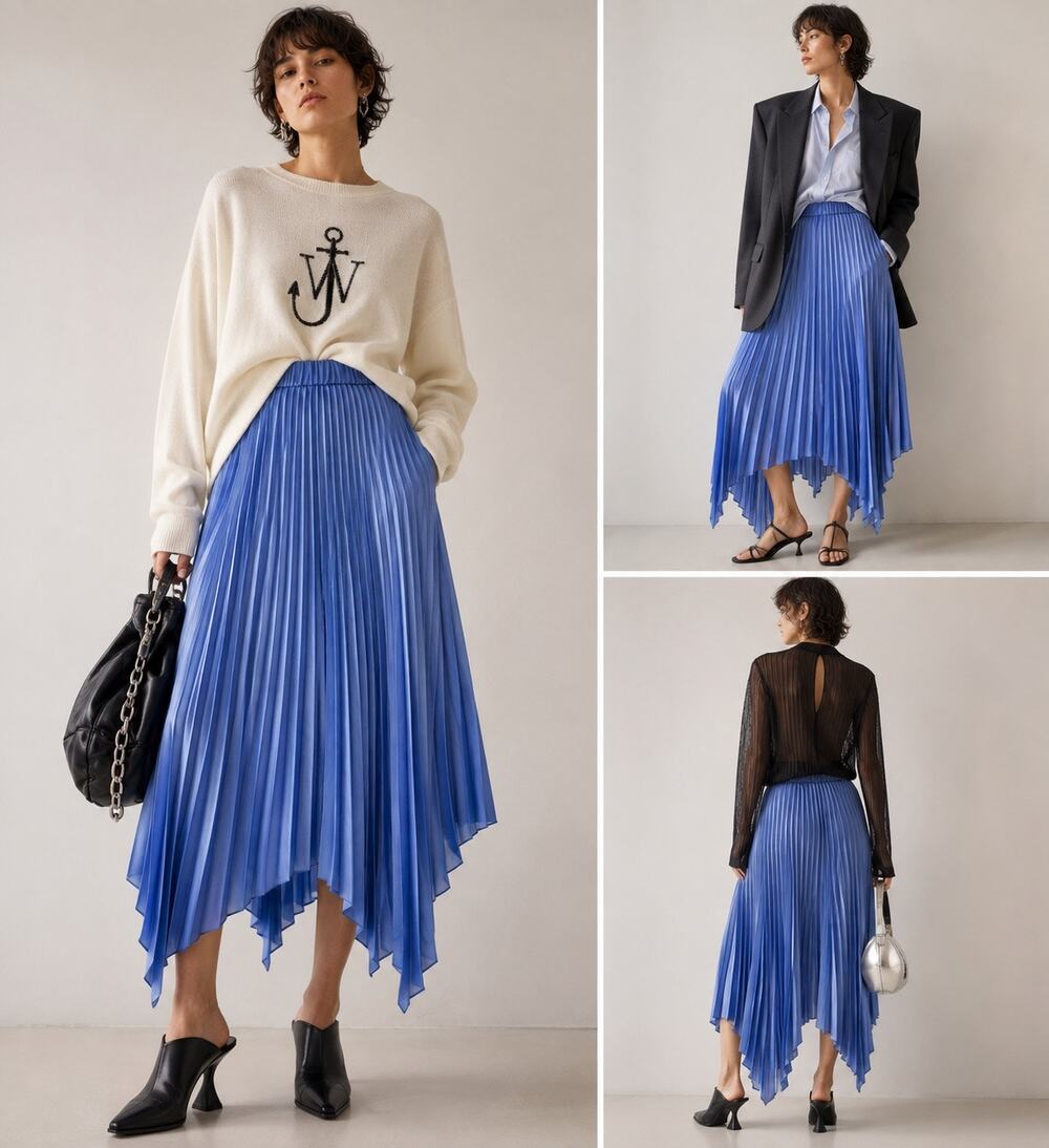 UNIQLO x JW Anderson Design Hem Skirt M Blue Pleated Asymmetric Midi